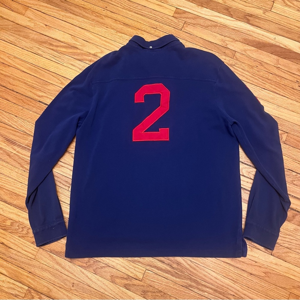 Vtg Polo Ralph Lauren #2 Mens Lg 90s Blue LS Rugby Polo Shirt Jersey 80s Y2K USA